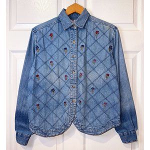 Floral Embroidered Denim Button Up